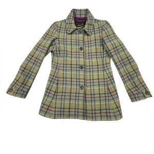Coach Tattersall Wool Plaid Peacoat XS Purple Lining Button Front